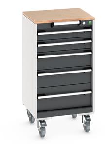 cubio mobile cabinet with 5 drawers & multiplex worktop. WxDxH: 525x525x990mm. RAL 7035/5010 or selected Bott Mobile Storage Cabinet Drawer Trolleys 525mm x 525mm
